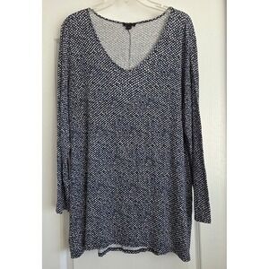 J Jill WearEver Collection Blue White Ditsy Print V Neck Long Sleeve Tunic Top L